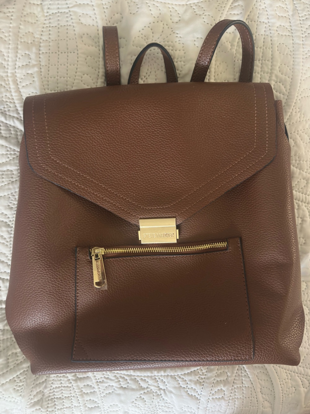 Steve Madden Brown Pebbled Leather Shoulder Bag with Gold Hardware